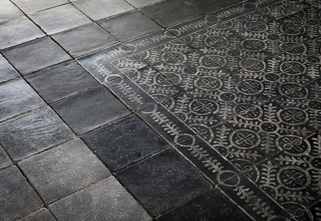 Cotto Fliesen Bild in schwaz-weiß